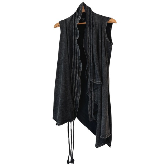 Comme Usa Jackets & Blazers - COMME USA Vest Black Acid Wash Asymmetrical Braided Drape Lagenlook L